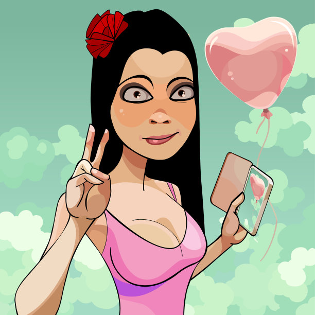 卡通美丽的黑发女人图片下载