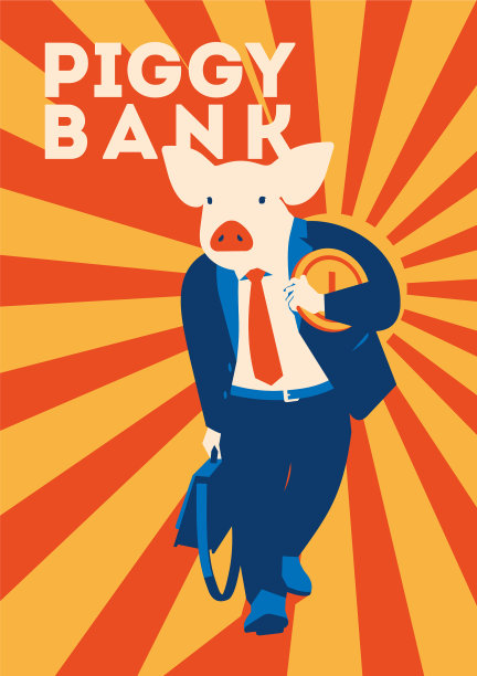 猪商人用硬币比喻存钱罐图片下载