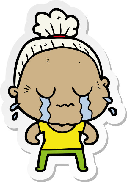 一个卡通哭泣老太太的贴纸图片下载