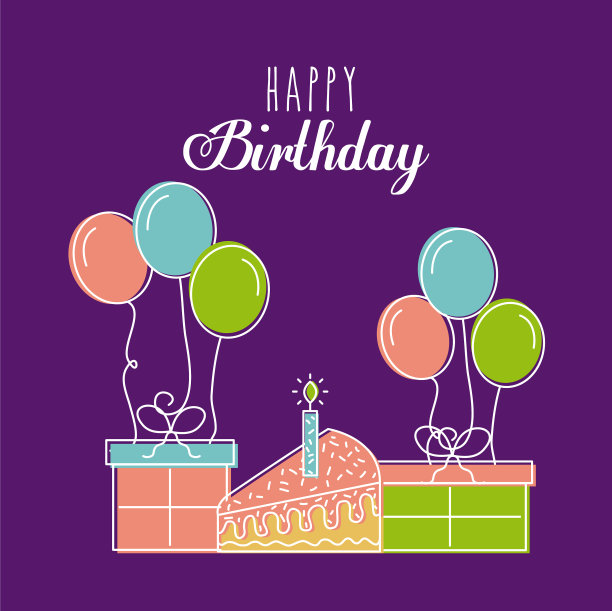 生日贺卡祝福和蛋糕礼物图片下载