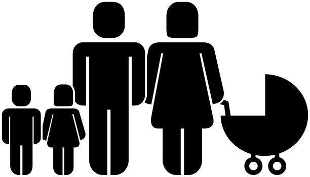 父母与儿子女儿和婴儿车象形图图片下载
