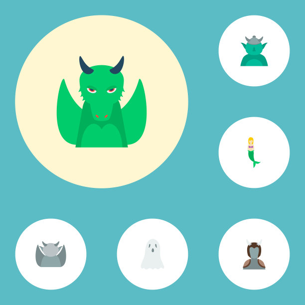 一套幻想图标与兽人扁平风格的符号图片下载