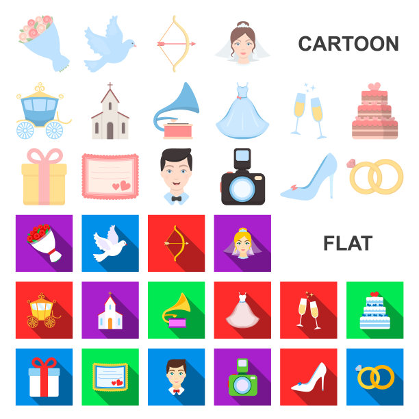 婚礼和属性卡通图标设置图片下载