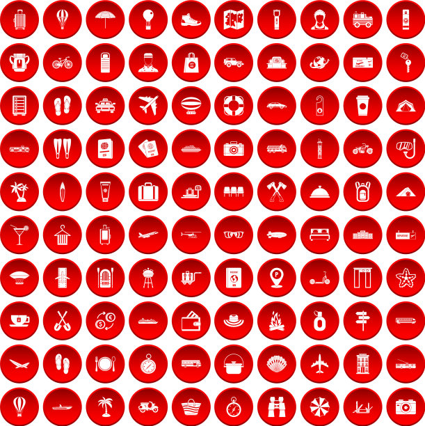 100个旅行时间图标设置为红色图片下载