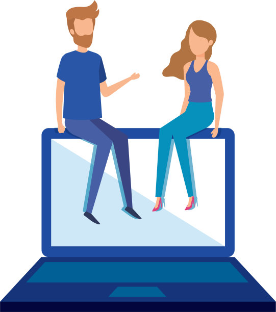 迷你情侣坐在笔记本电脑里图片下载