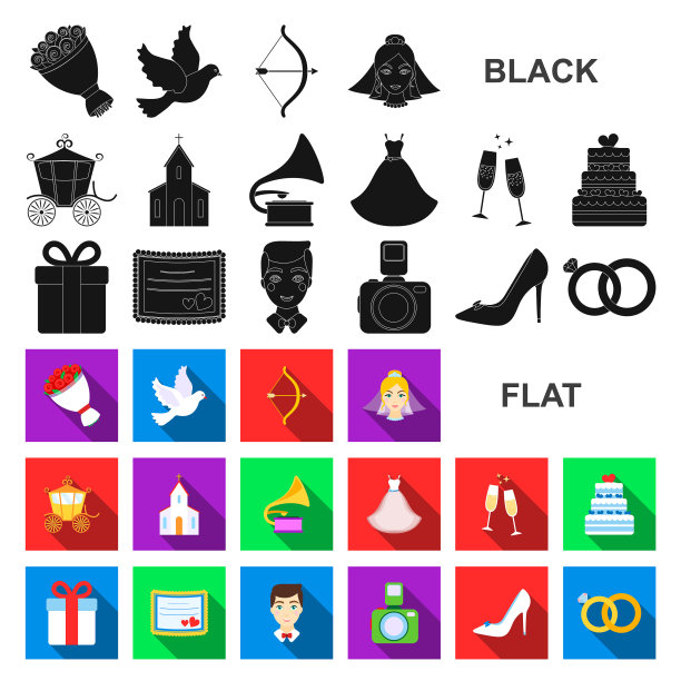 婚礼和属性平面图标设置图片下载