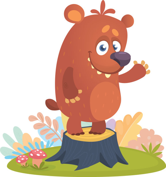 卡通小熊站在树桩上图片下载