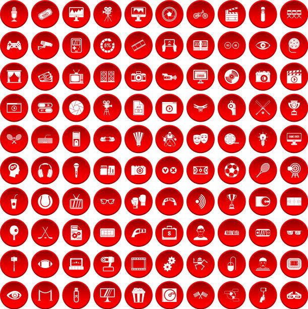 100个视频图标设置为红色图片下载