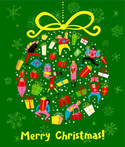 圣诞贺卡与购物的人冬天图片下载