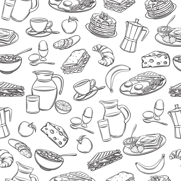 无缝图案手绘早餐图片下载