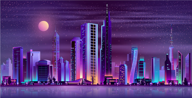现代城市夜景霓虹灯卡通素材图片