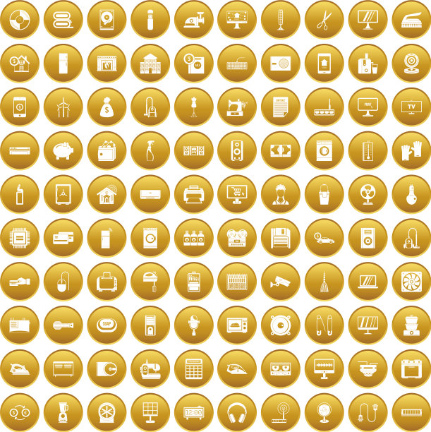 100个家电图标设置为金色图片下载