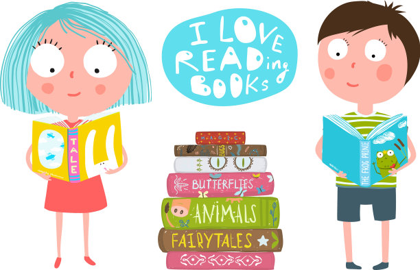 可爱的男孩和女孩在看书图片下载