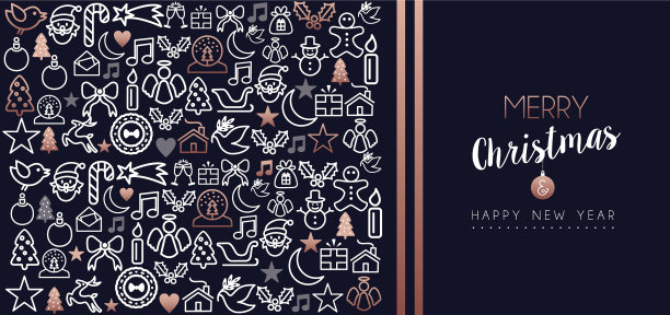 圣诞和新年铜像设置卡图片下载