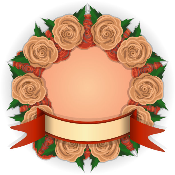 5个黄色和红色玫瑰的圆形框架图片下载