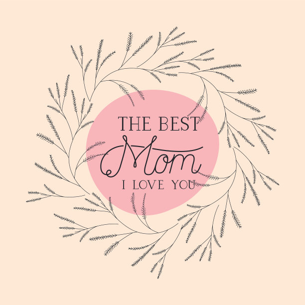 母亲节快乐卡片与香草圆形框架图片下载