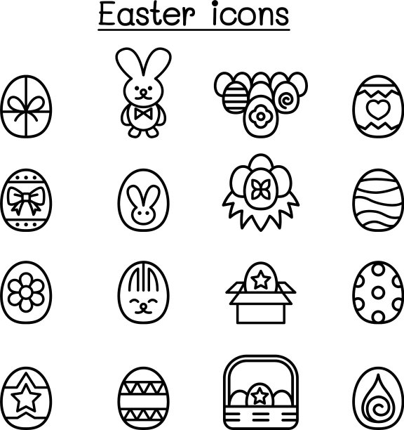 复活节图标设置在细线风格图片下载