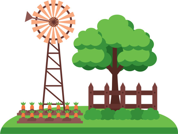 风车树篱笆农场新鲜图片下载