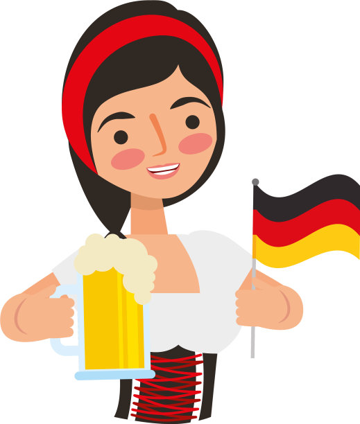 手持啤酒和德国国旗的巴伐利亚妇女图片下载