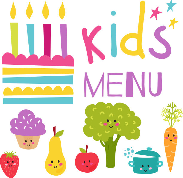 儿童有机菜单手绘横幅集图片下载