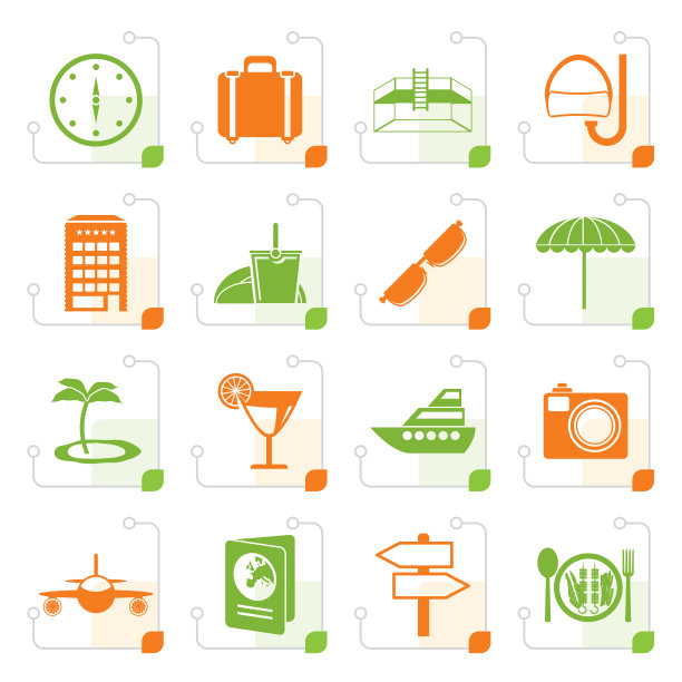 程式化的旅行和旅游图标图片下载