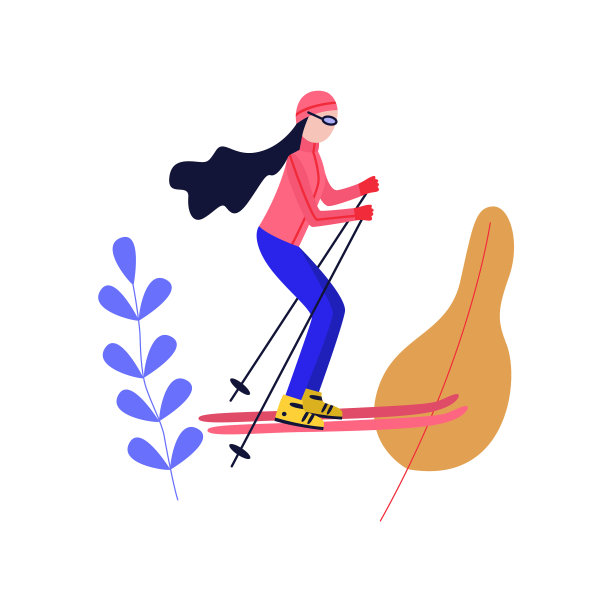 戴着护目镜的扁平女孩冬天在户外滑雪图片下载