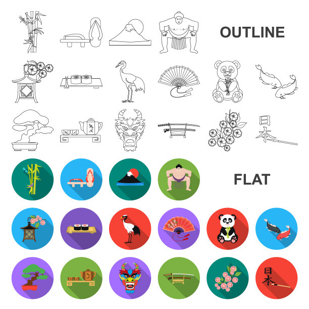 国家日本平面图标集合为图片下载