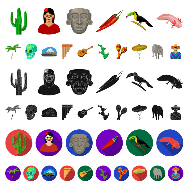 国家墨西哥卡通图标集合为图片下载