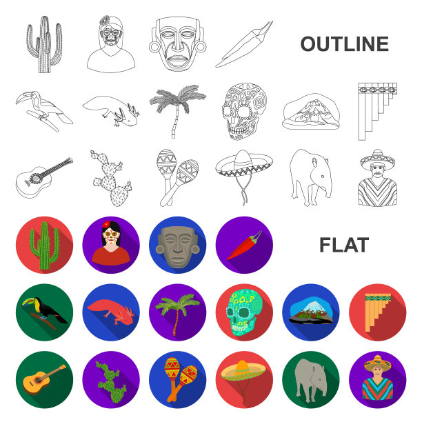 国家墨西哥平面图标集合为图片下载