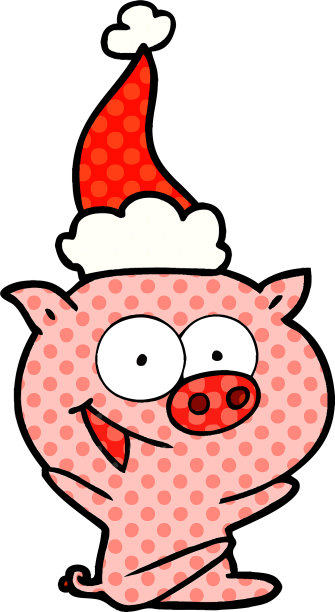 欢快的坐着的小猪漫画风格的一个图片下载