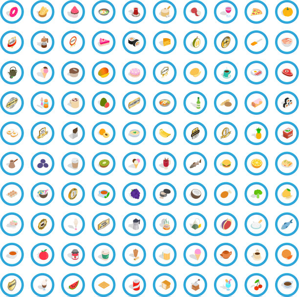 100个食物和饮料图标设置等距3d风格图片下载