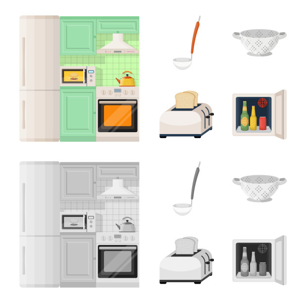 厨房设备卡通单色图标设置图片下载