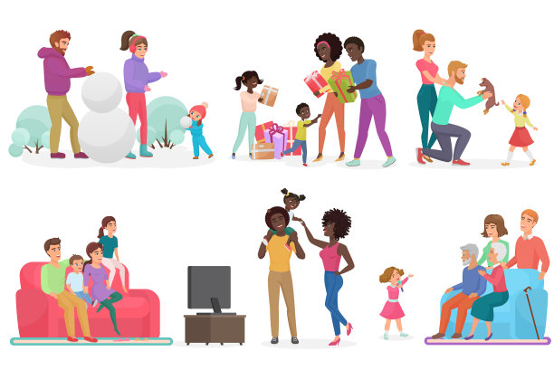 卡通场景的家庭生活设定母亲父亲图片下载