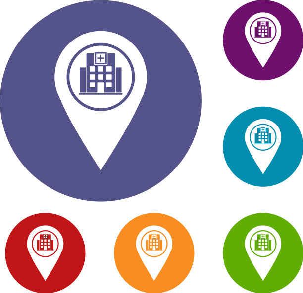 地理标签与医院建筑图标集图片下载