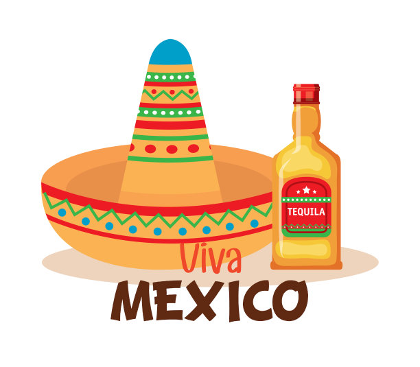 墨西哥文化传统的帽子和龙舌兰酒图片下载