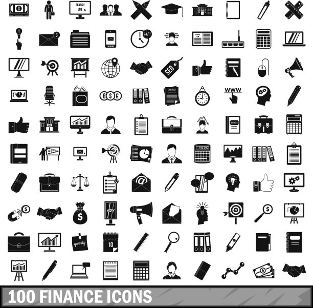 100个金融图标设置简约风格图片下载