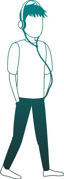 男人用耳机听音乐蓝色的线图片下载