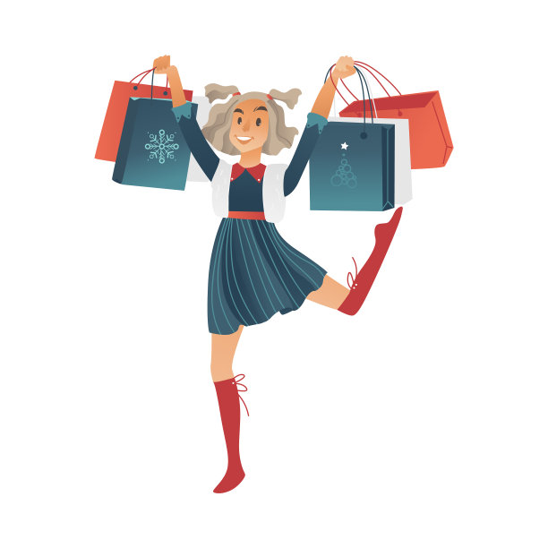 扁平的小女孩拿着礼物盒图片下载