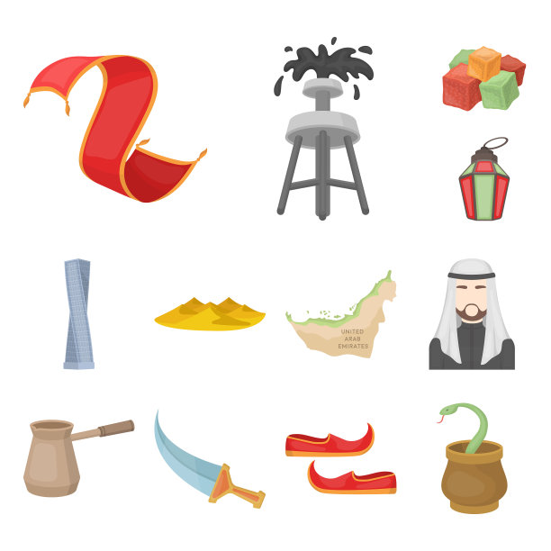 国家联合阿拉伯酋长国卡通图标设置图片下载