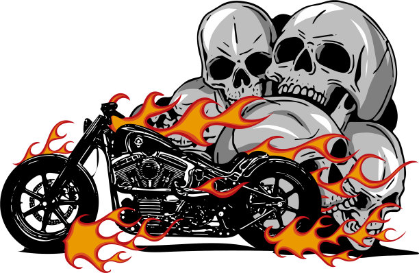 戏剧性的燃烧着的摩托车被凶猛吞没图片下载