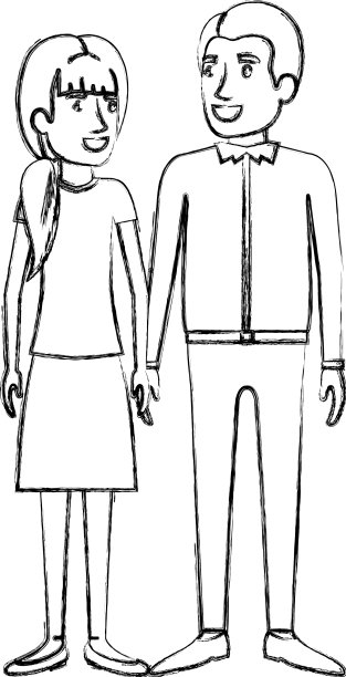 模糊的剪影男人和女人站着图片下载