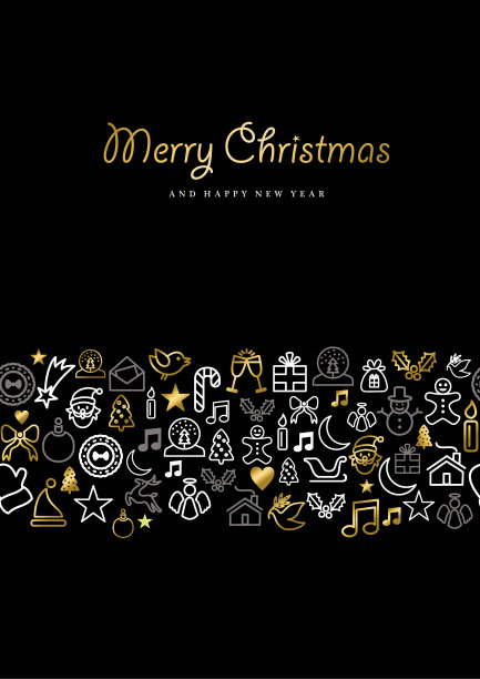 圣诞和新年金图标设置卡模式图片下载