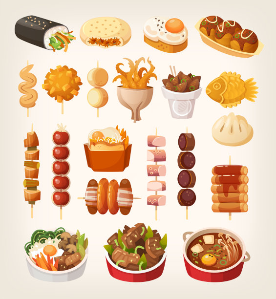 亚洲街头的一套美味快餐图片下载