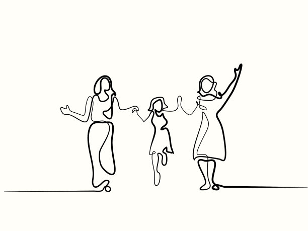 家人与母亲，祖母和女孩散步图片下载