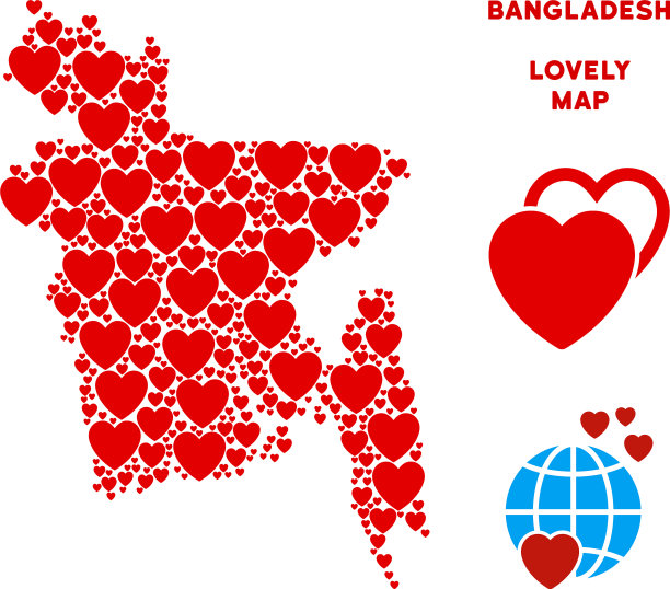 浪漫的孟加拉国地图拼贴的心图片下载