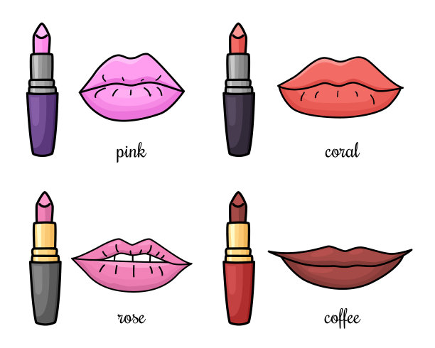 一套涂鸦妇女的嘴唇和口红图片下载