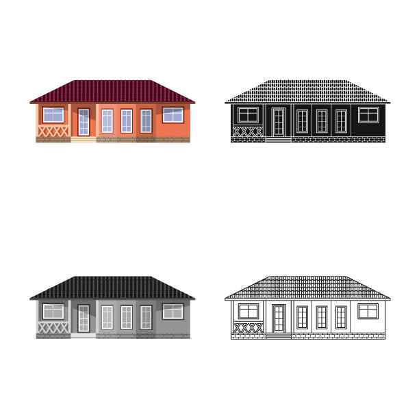 孤立的建筑对象和前面的图标图片下载