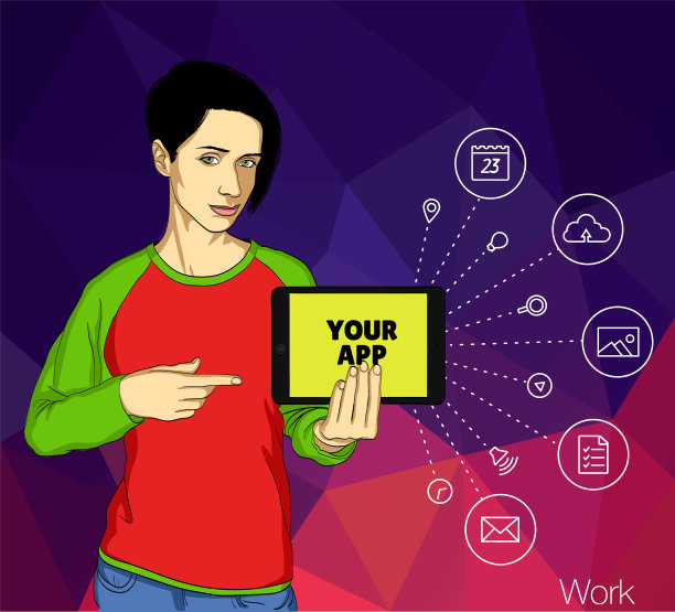 卡通女孩用平板电脑上网图片下载