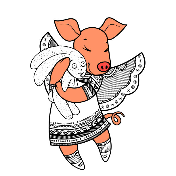 可爱的小猪长着翅膀，穿着漂亮的衣服图片下载