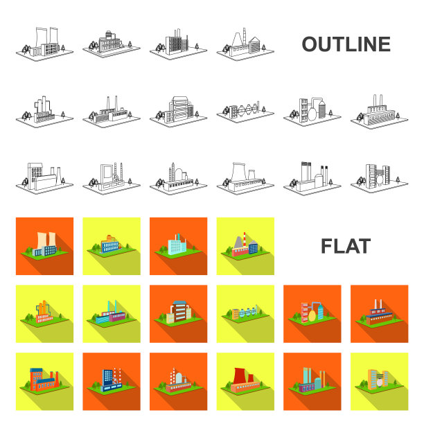 工厂和工厂平面图标集合图片下载